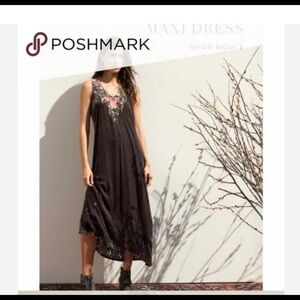 Johnny Was "BRITTON" Velvet Maxi Embroidered Dress Size L in Grey